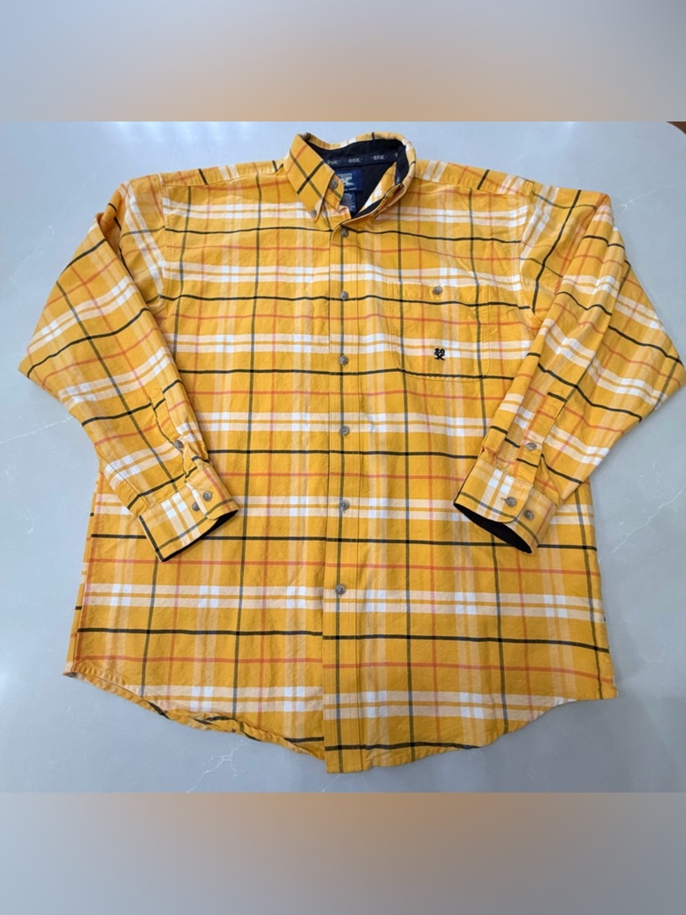 Wrangler 20X Yellow Plaid Button-Down Shirt, L